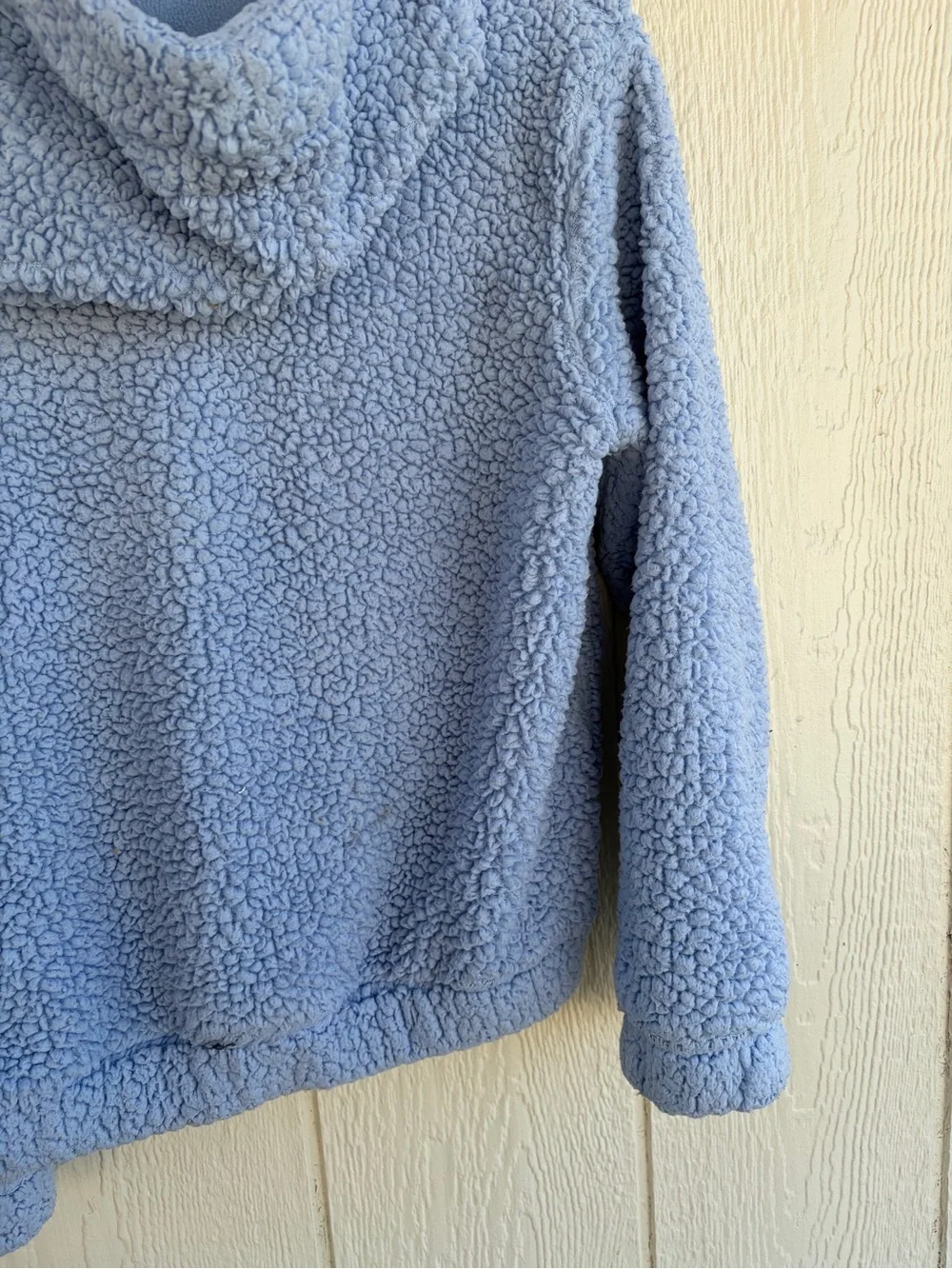 Kids Cozy Half-Zip Sherpa Hoodie - Light Blue Size L